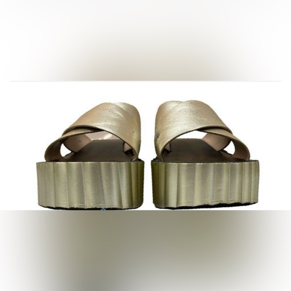 Tory Burch Gold Leather Slide On Cross Strap Summer Platform Sandals Size 11 - Picture 3 of 5